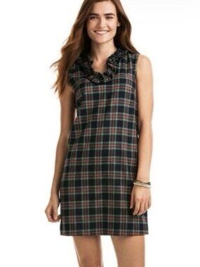 Vineyard‎ Vines Tartan Plaid Shift Dress Size 00 Wool Blend Ruffle Holiday